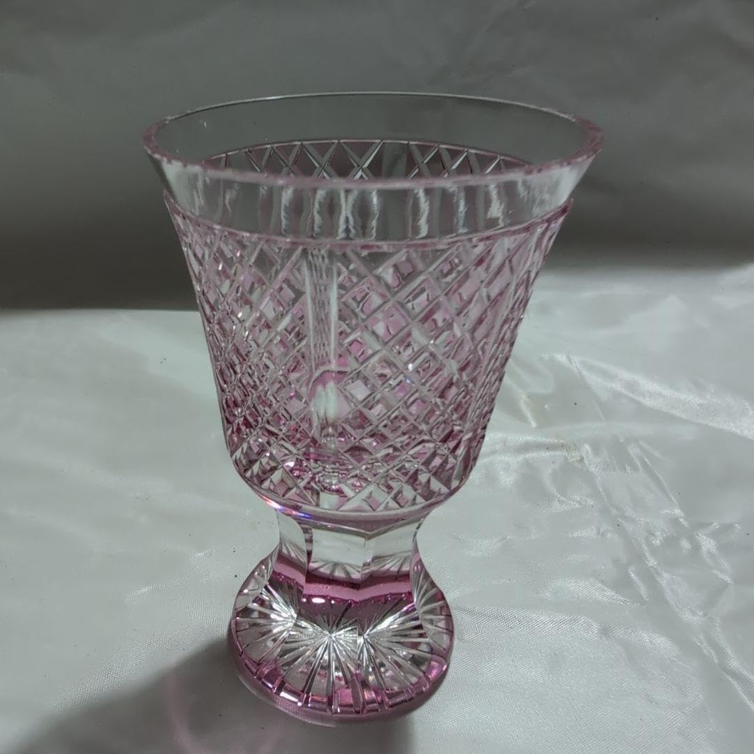 薩摩切子 紗綾切子 紅被硝子高杯 矢来紋 薩摩切子 紗綾切子 紅被硝子高杯 矢来紋 島津薩摩切子】 二色